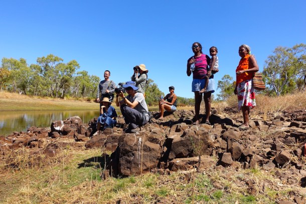 Learning about 'country' with (from right) Peggy Griffiths her grand daughter Kelly, great grandson Ace and Nawoola at Keep River National Park